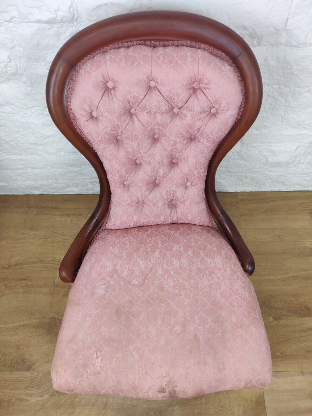 Victorian Nursing Chair Castors Button Back Pink Cabriole Legs Postage Available