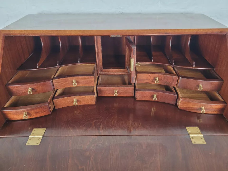 Vintage Writing Bureau Desk Mahogany Key & Lock Brass Handles Delivery Available