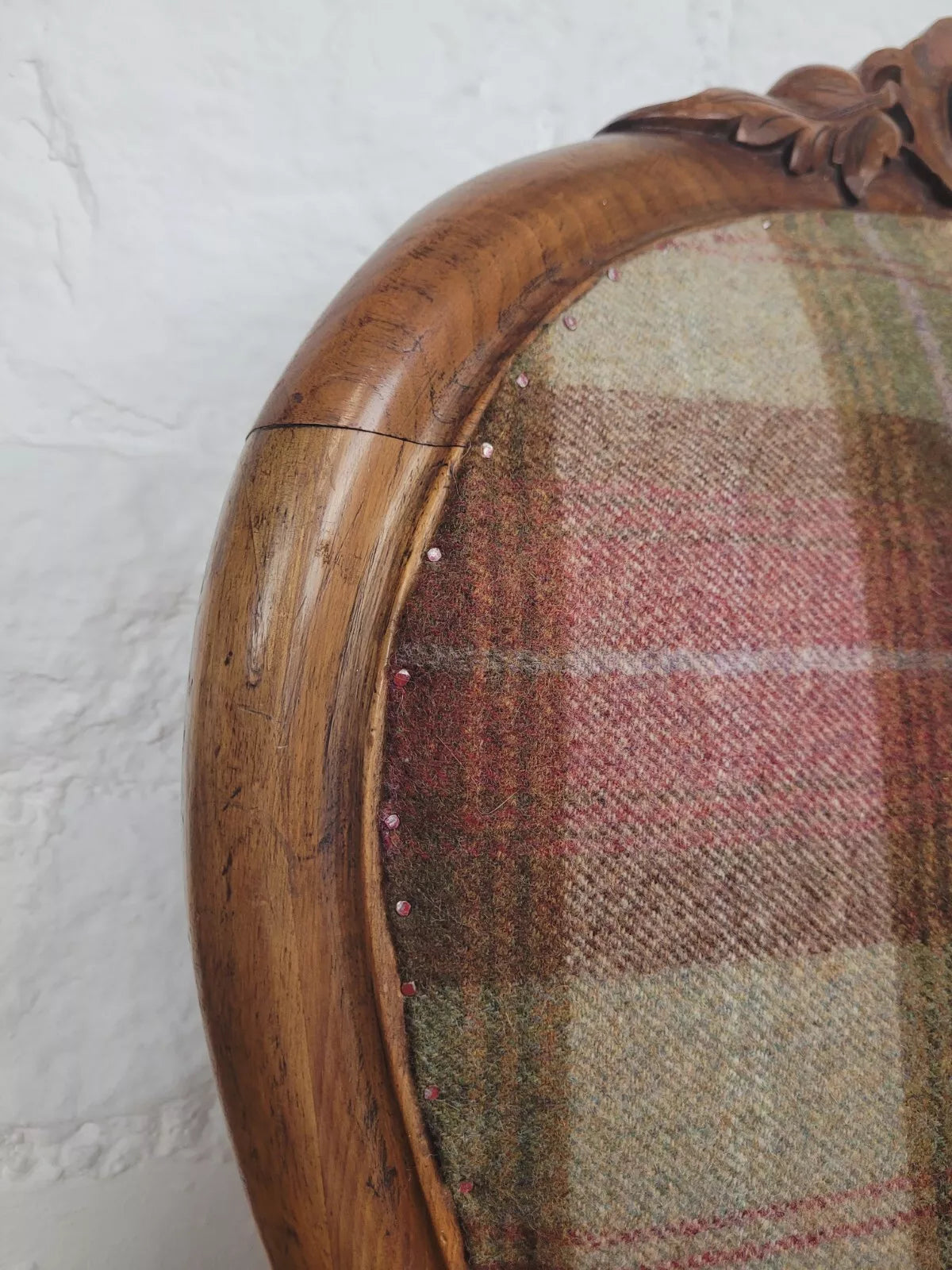 Walnut Nursing Chair Victorian Castors Tartan Carved Foliage Postage Available