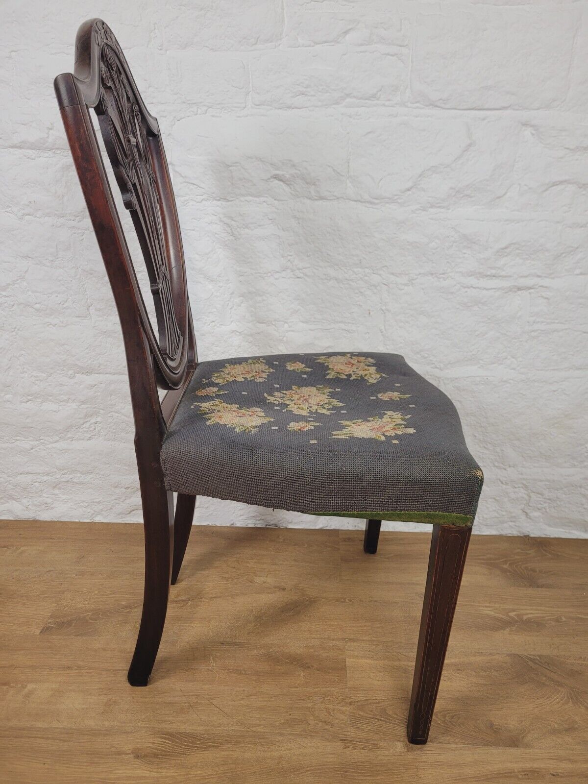 Shield Back Dining Chair Wheat Sheaf Carved Victorian Inlaid Postage Available