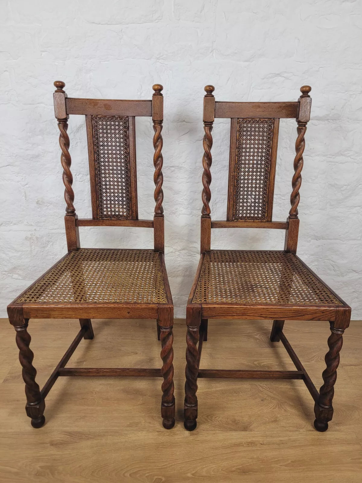 Victorian Dining Chairs Pair Oak Barley Twist Country Bergere Postage Available