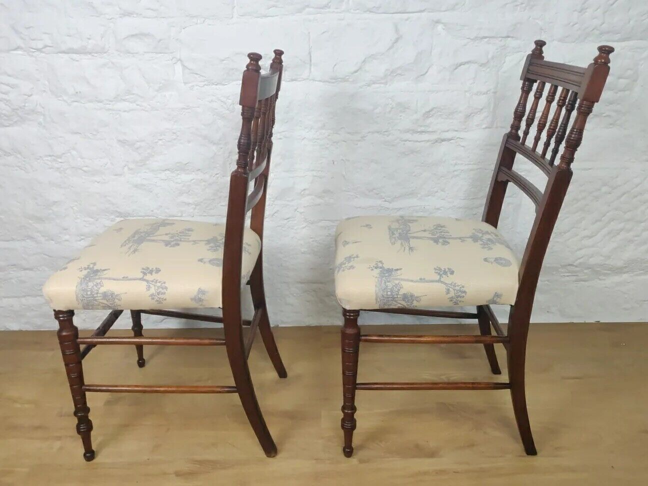 Bedroom Chair Pair Upholstered Turned Victorian Mahogany Postage Available