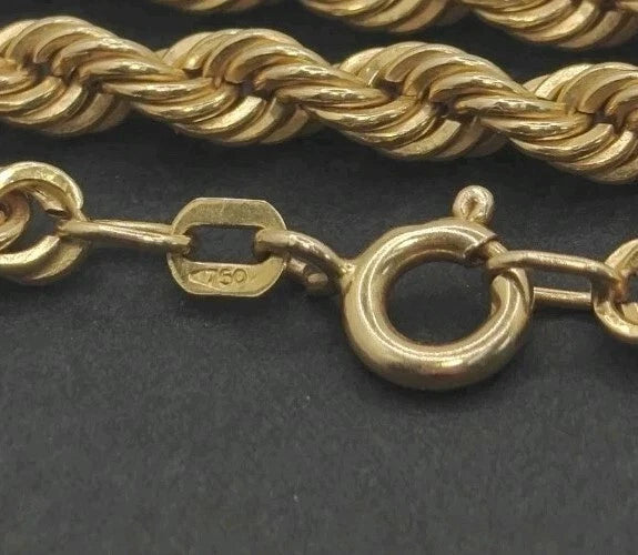 18ct Yellow Gold Rope Twist Necklace 18.5 Inches