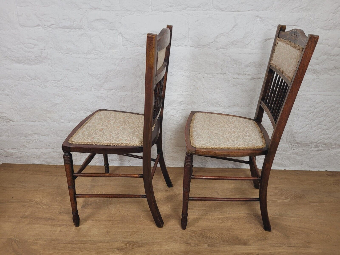 Victorian Inlaid Bedroom Chairs Pair Spindle Back Upholstered Postage Available