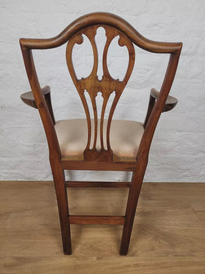 Victorian Dining Armchair Oak Carved Pierced Back Upholstered Postage Available