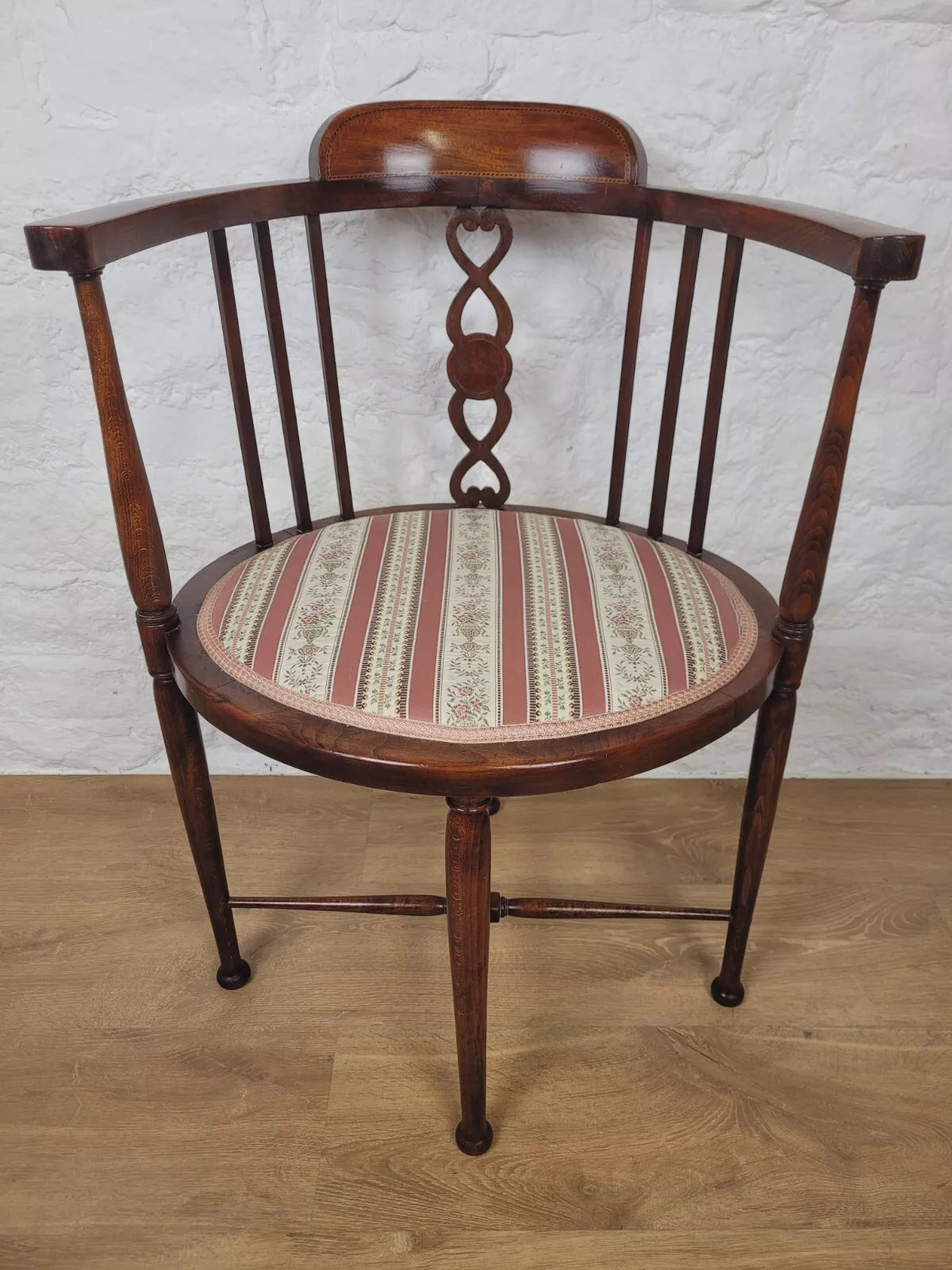 Edwardian Elbow Chair Inlaid Pierced Back Upholstered Postage Available