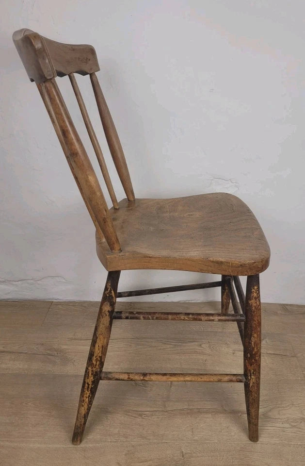 Country Kitchen Chair J.R. Carved Spindle Back 19thC Antique Postage Available