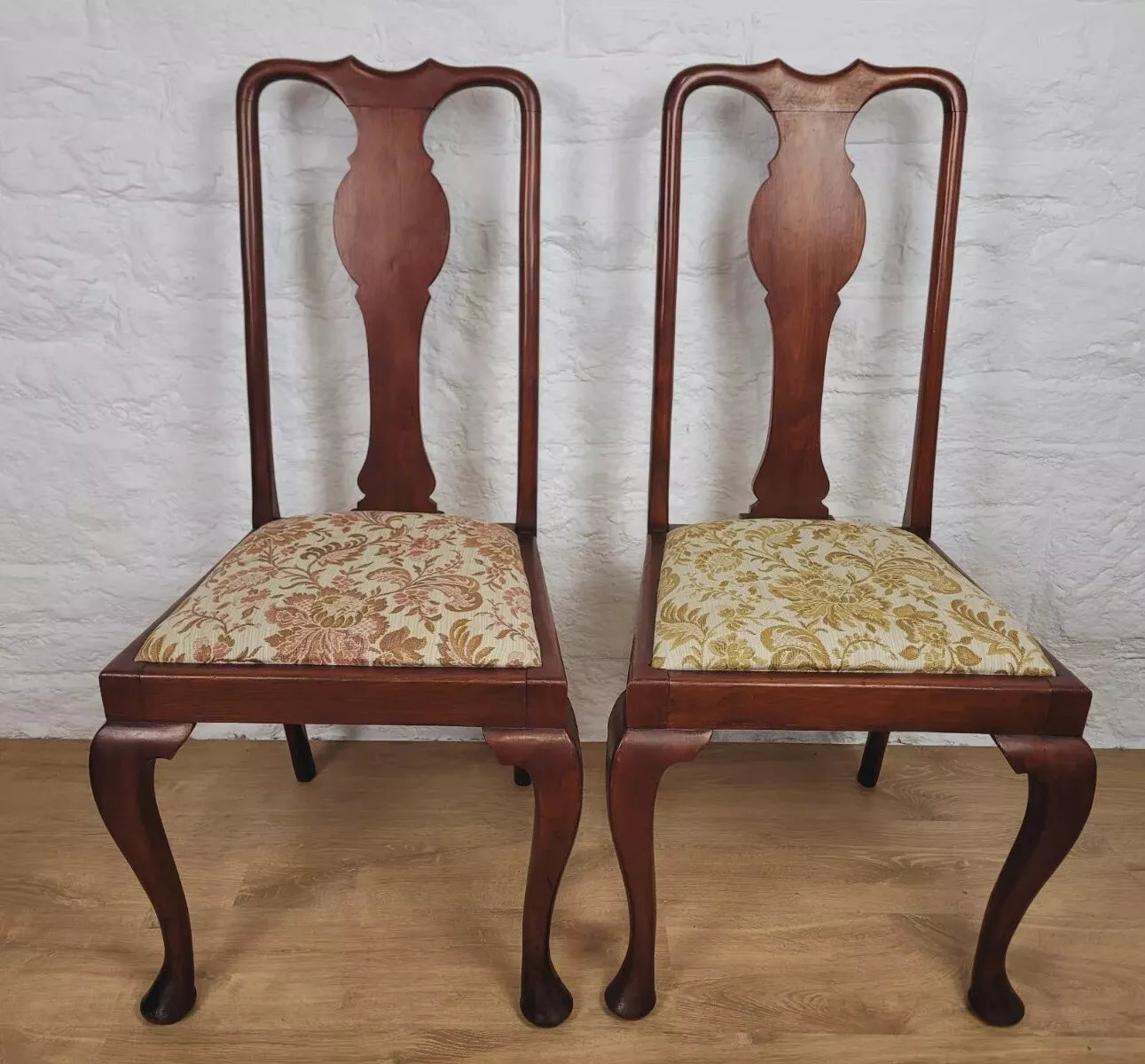 Victorian Dining Chairs Pair Upholstered Floral Queen Anne Postage Available