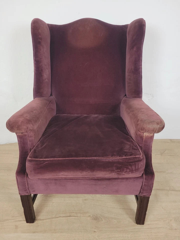 Victorian Wingback Armchair Velvet Purple 19thC Upholstered Delivery Available