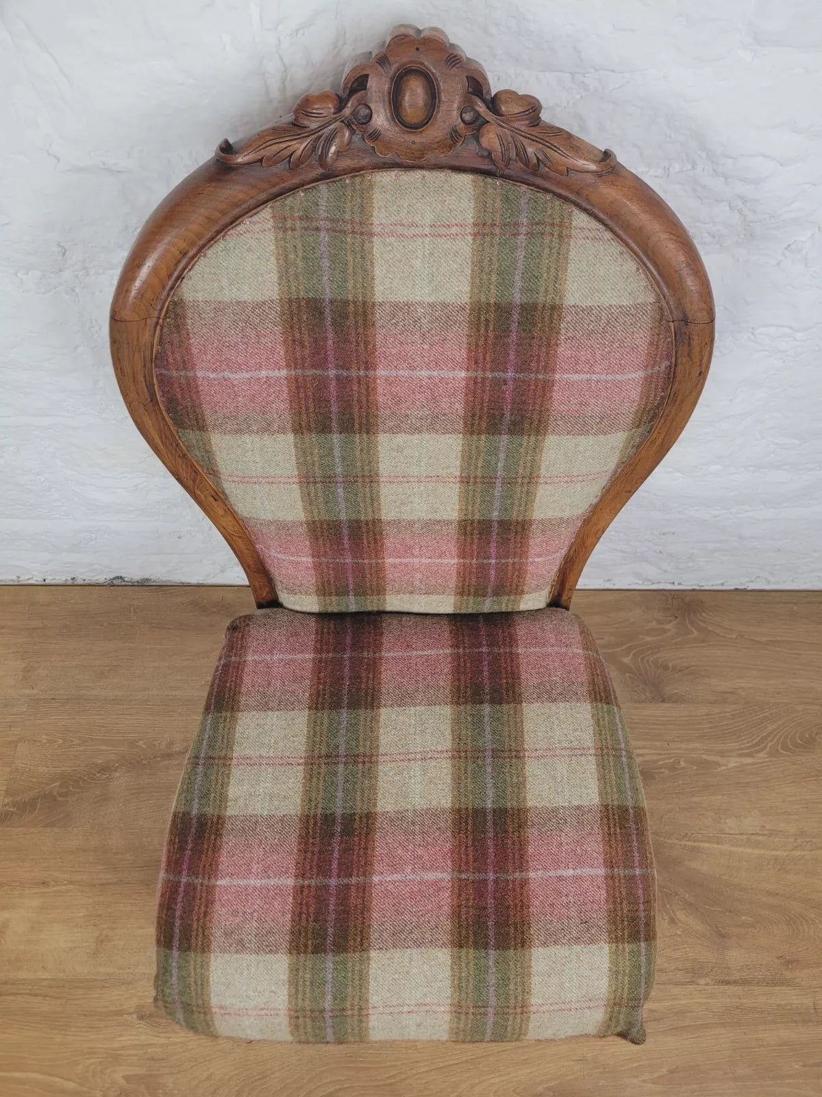 Walnut Nursing Chair Victorian Castors Tartan Carved Foliage Postage Available