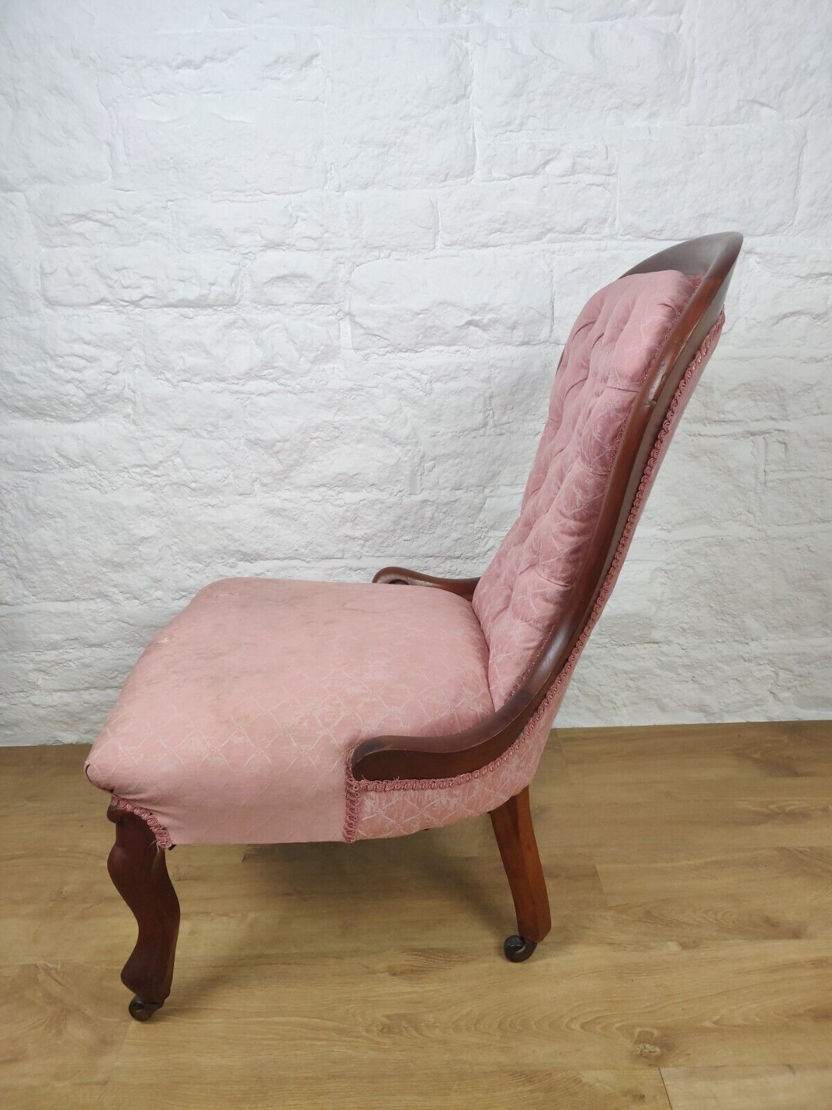 Victorian Nursing Chair Castors Button Back Pink Cabriole Legs Postage Available