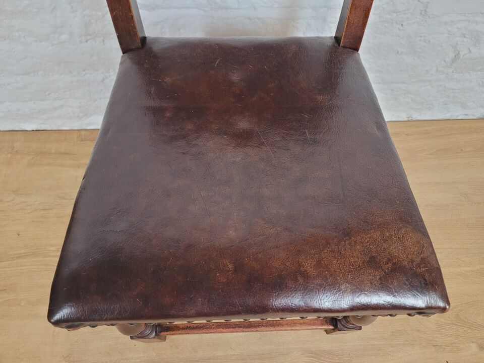 18th Century Hall Chair Mahogany Leather Brass Studded Postage Available