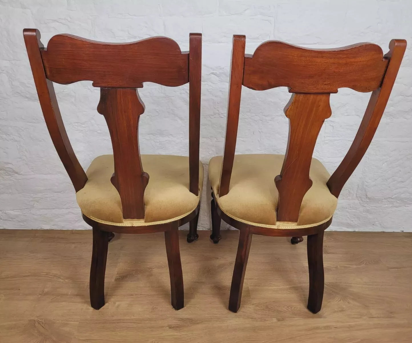 Victorian Dining Chairs Pair Carved Castor Sprung Seat English Postage Available