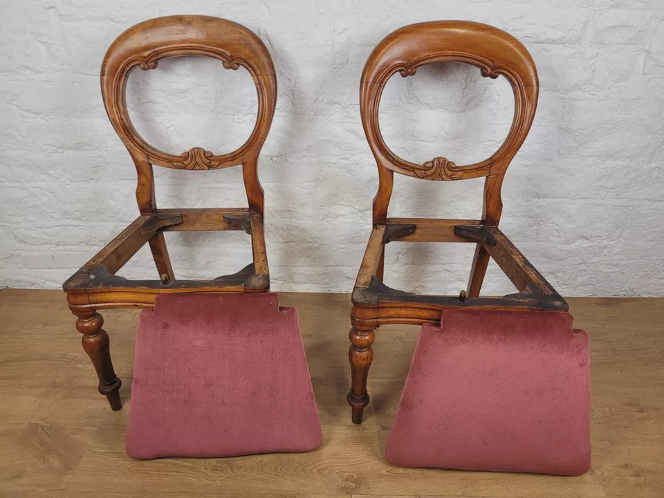 Vintage Dining Chairs Pair Balloon Back Carved Country Oak Postage Available