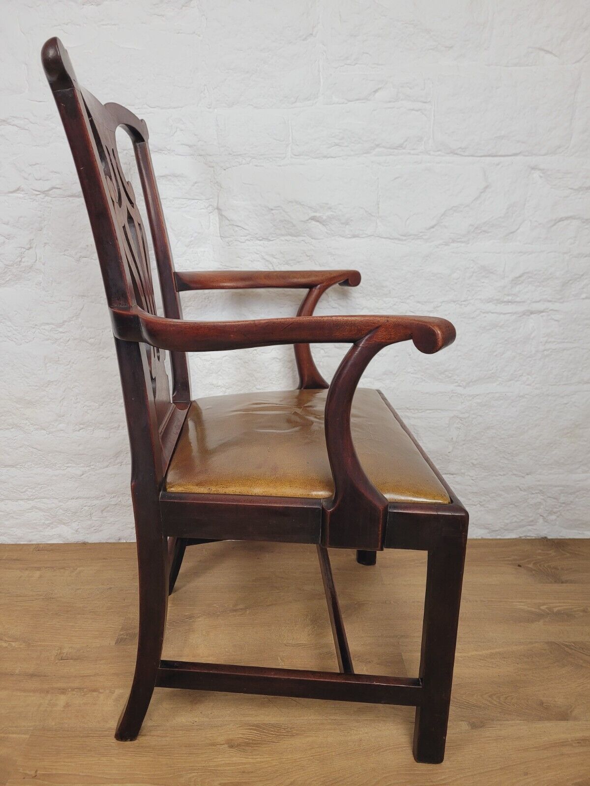 Victorian Dining Armchair Chippendale Style Pierced Splatback Leather Postage Available