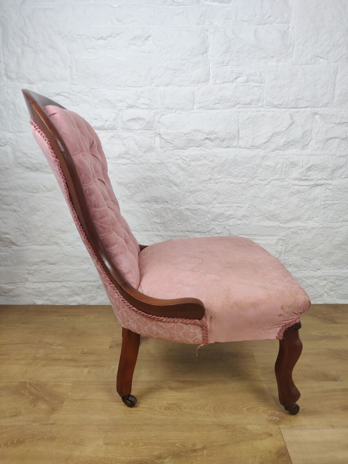 Victorian Nursing Chair Castors Button Back Pink Cabriole Legs Postage Available