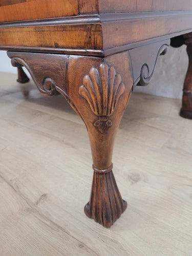 Walnut Writing Bureau Desk Vintage Leather Mid Century Carved Delivery Available