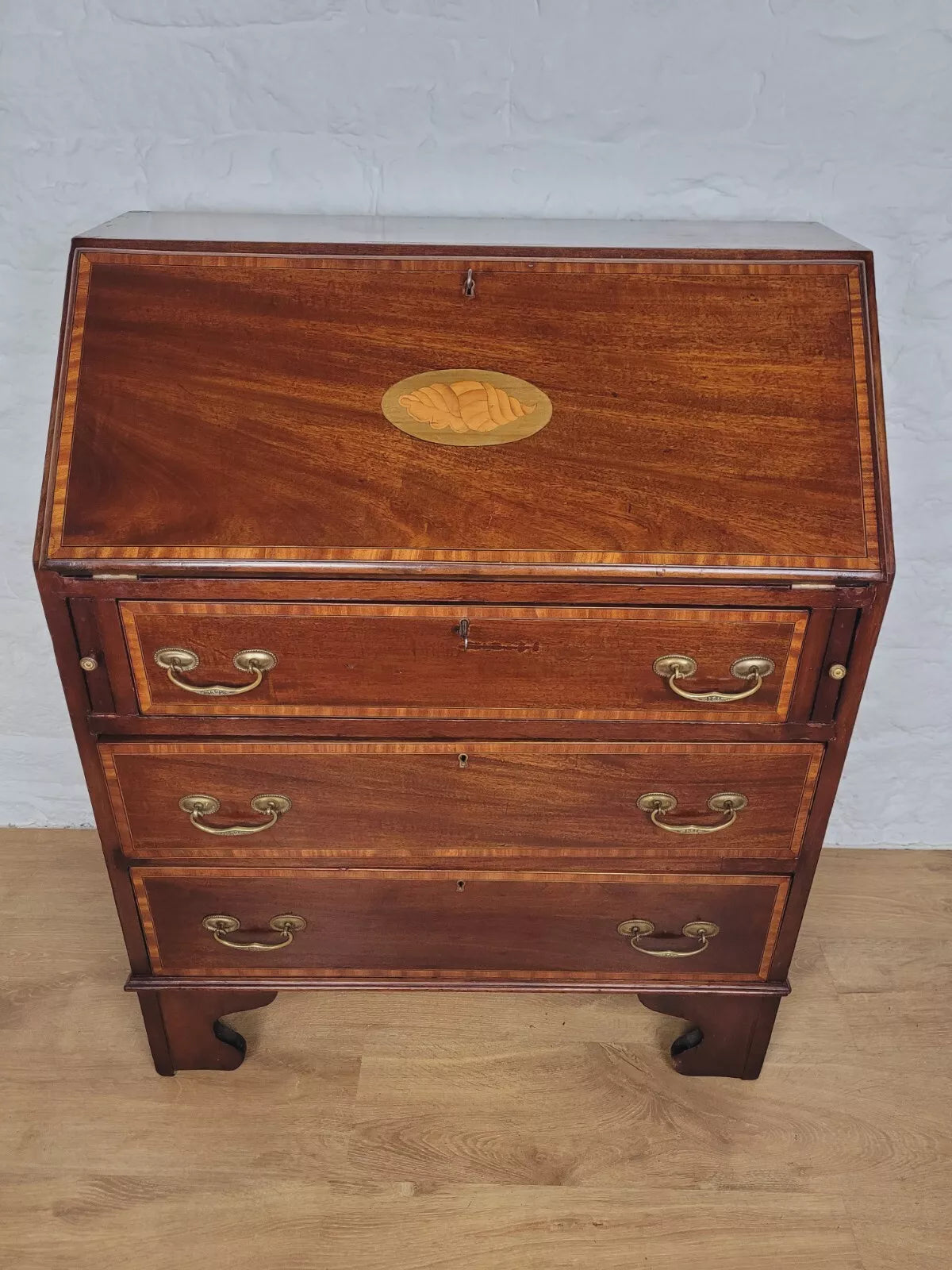 Edwardian Writing Bureau Shell Motif Satinwood Crossbanded Delivery Available