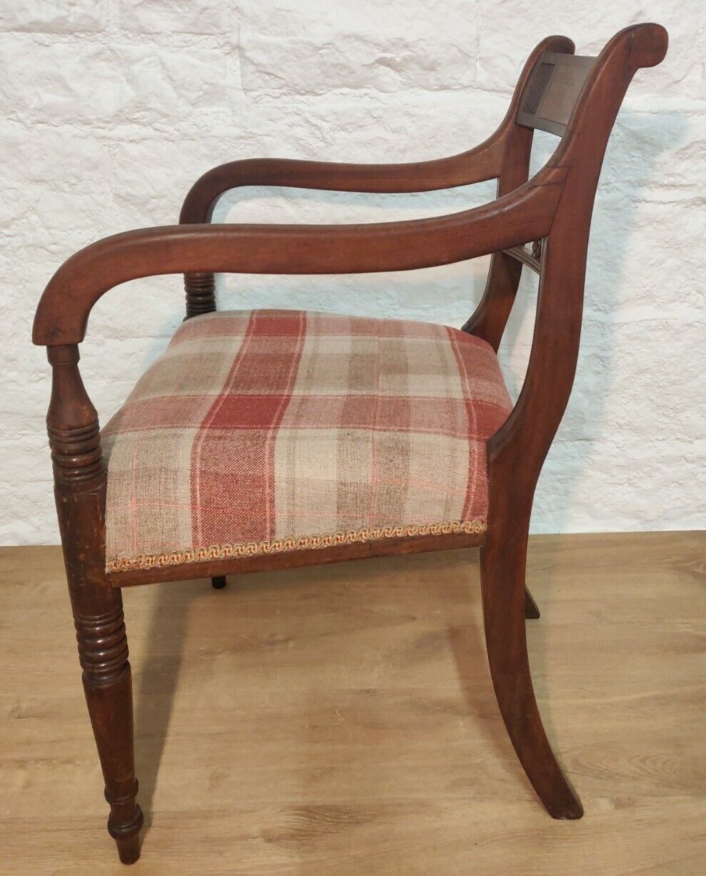 William IV Dining Chairs Set Tweed Carver Foliage Carvings Postage Available