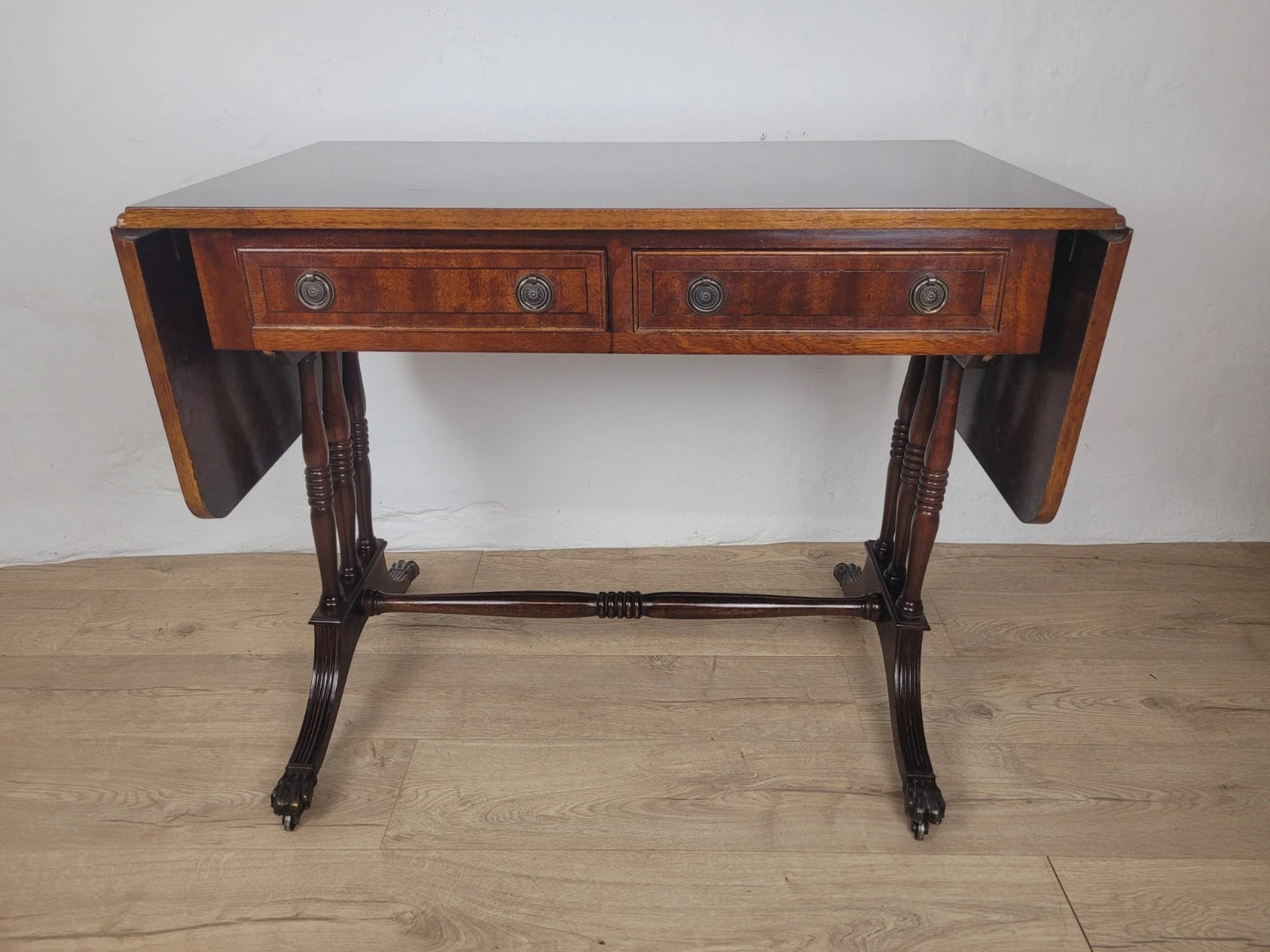 Drop Leaf Side Table Drawers Mahogany Castors Vintage 1940s Delivery Available