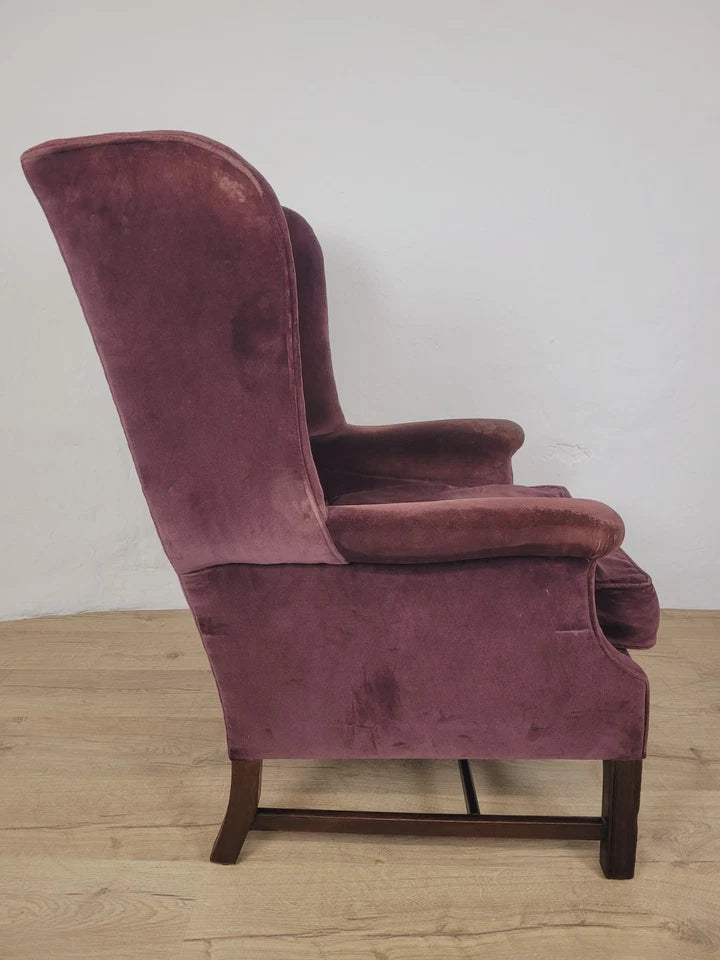 Victorian Wingback Armchair Velvet Purple 19thC Upholstered Delivery Available