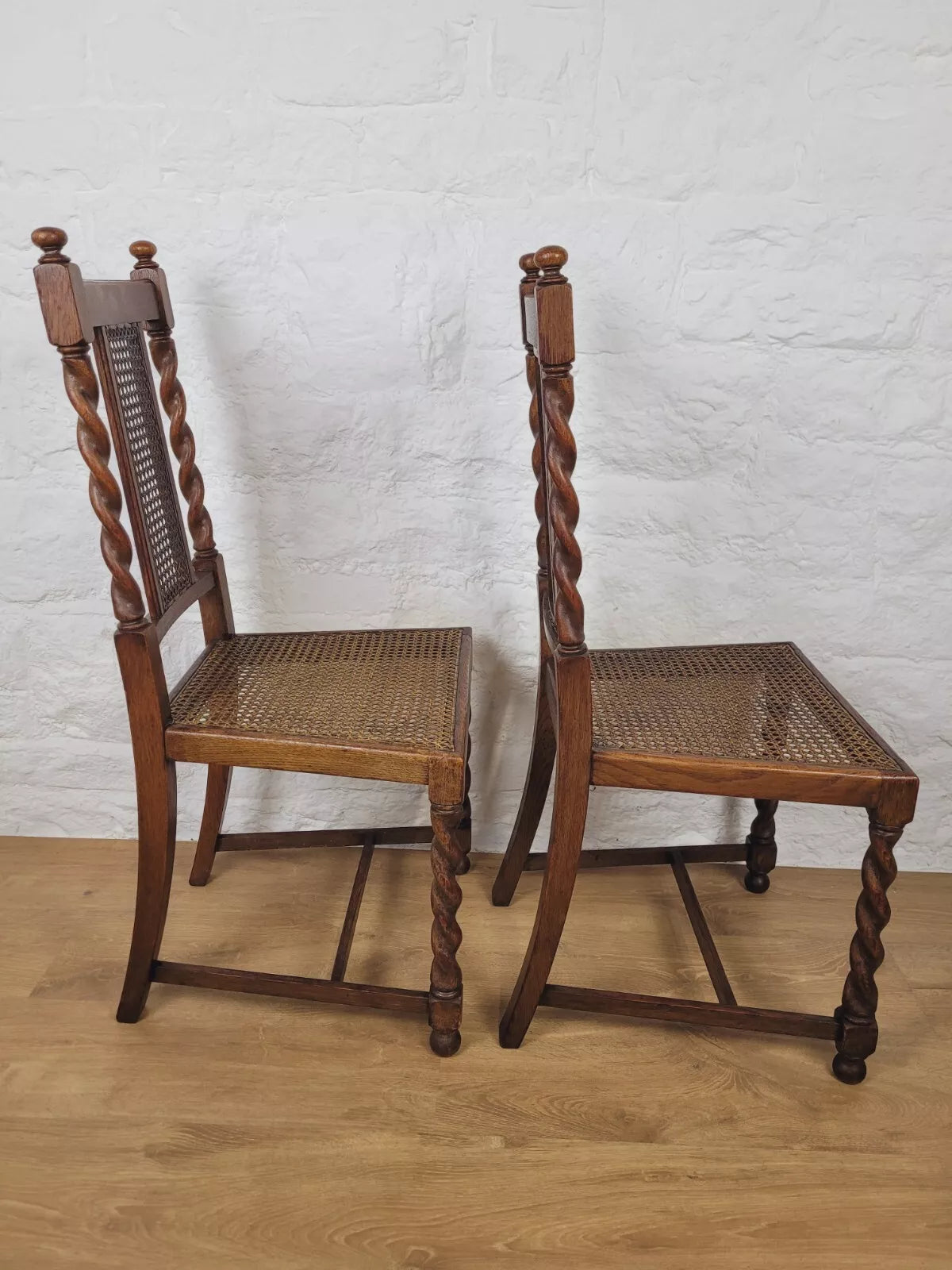 Victorian Dining Chairs Pair Oak Barley Twist Country Bergere Postage Available