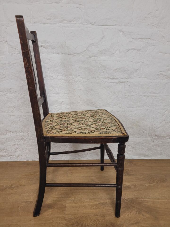 Edwardian Bedroom Side Chair Floral Upholstered Seat Mahogany Postage Available