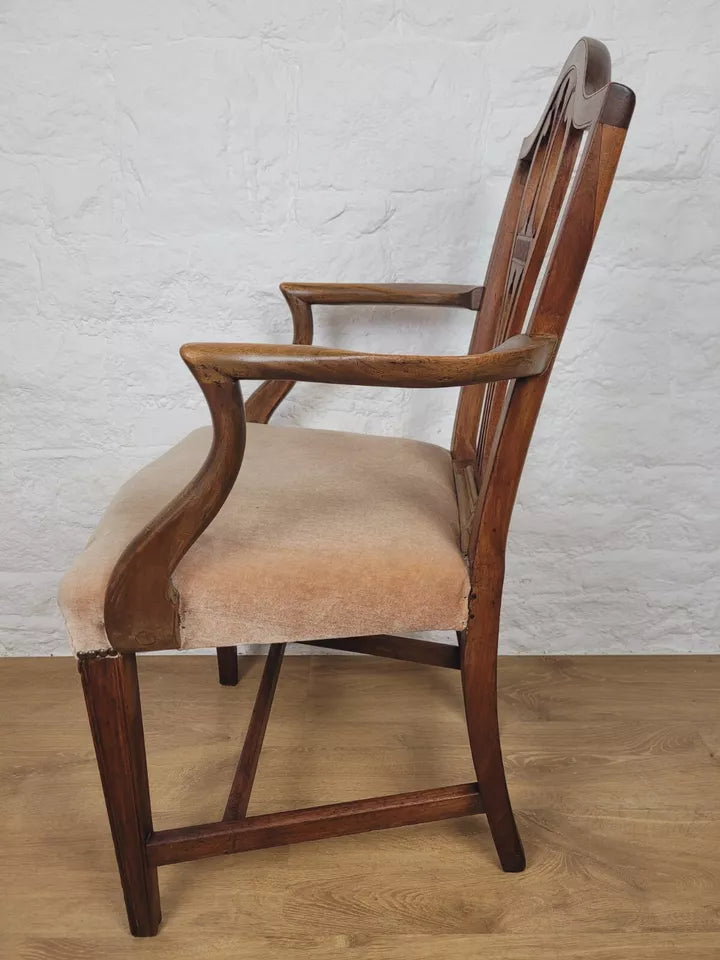 Victorian Dining Armchair Oak Carved Pierced Back Upholstered Postage Available