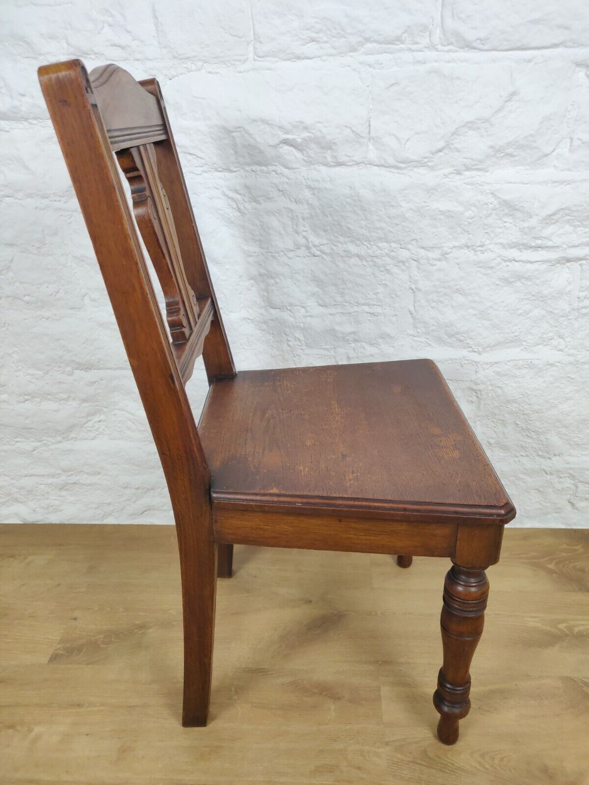 Edwardian Carved Hall Chair Floral Oak Scrolled Back Turned Postage Available