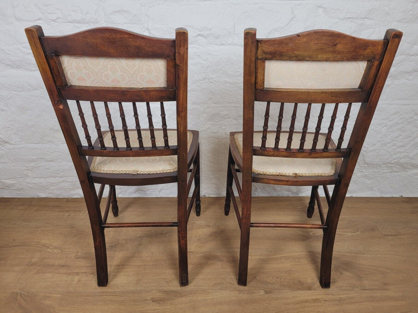 Victorian Inlaid Bedroom Chairs Pair Spindle Back Upholstered Postage Available