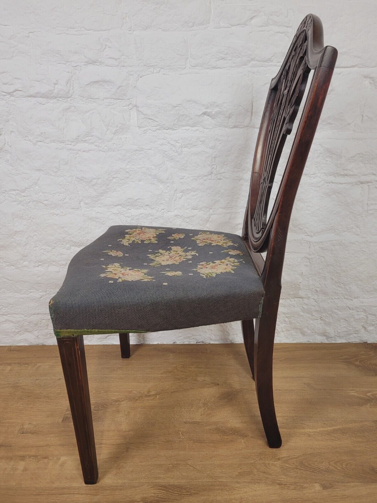 Shield Back Dining Chair Wheat Sheaf Carved Victorian Inlaid Postage Available