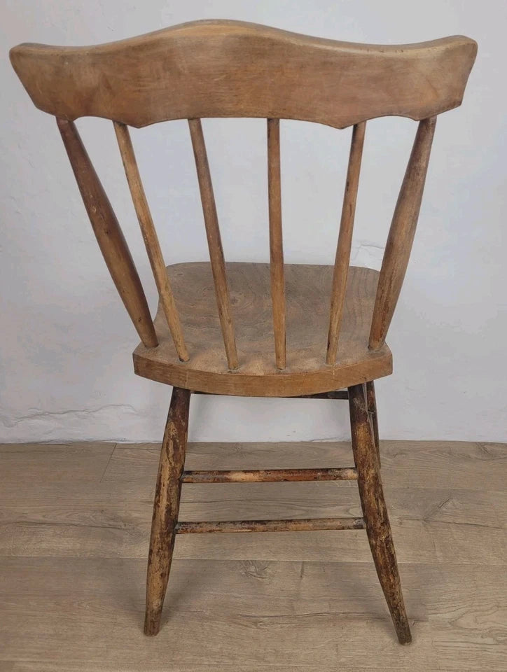Country Kitchen Chair J.R. Carved Spindle Back 19thC Antique Postage Available