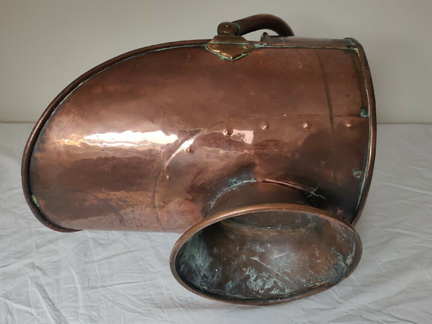 Copper Riveted Coal Helmet Scuttle With Handle Victorian Postage Available