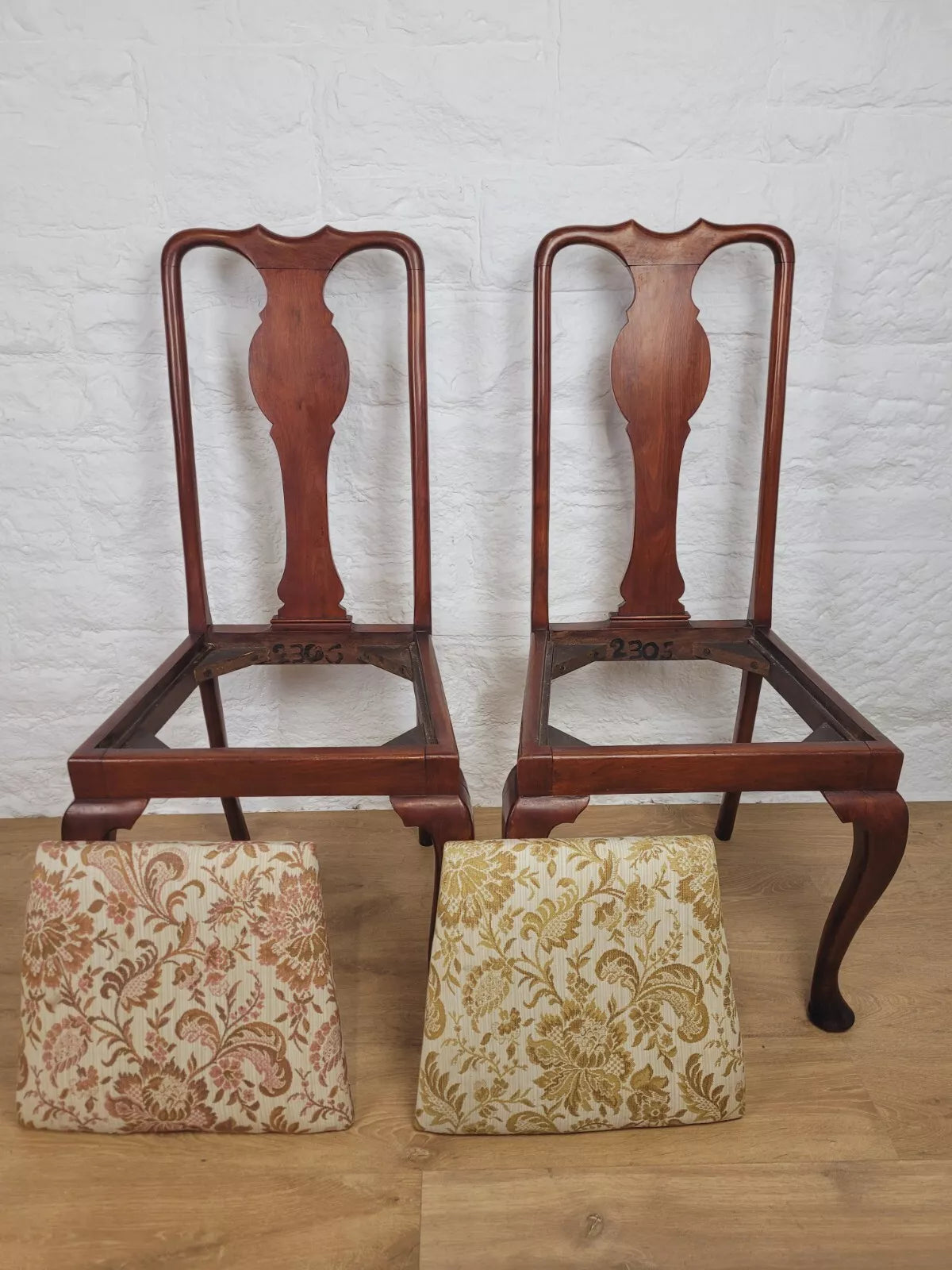 Victorian Dining Chairs Pair Upholstered Floral Queen Anne Postage Available