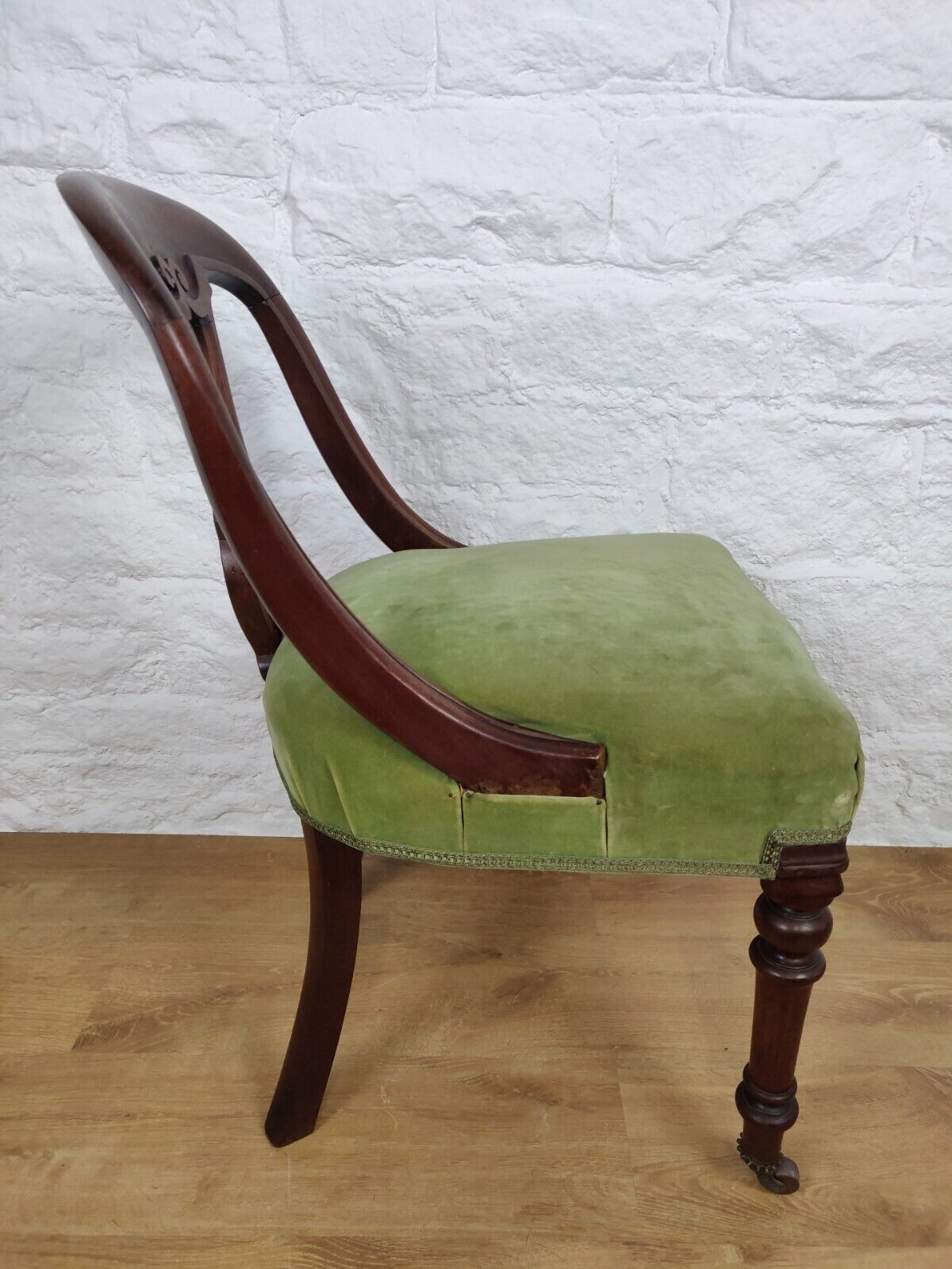 Balloon Back Dining Chair Castors Antique Mahogany Green Postage Available