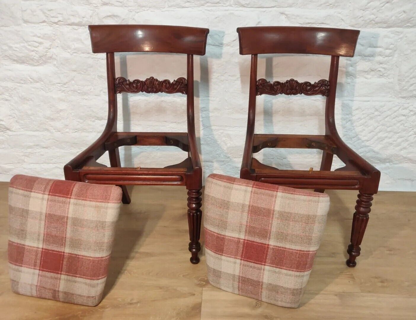 William IV Dining Chairs Set Tweed Carver Foliage Carvings Postage Available