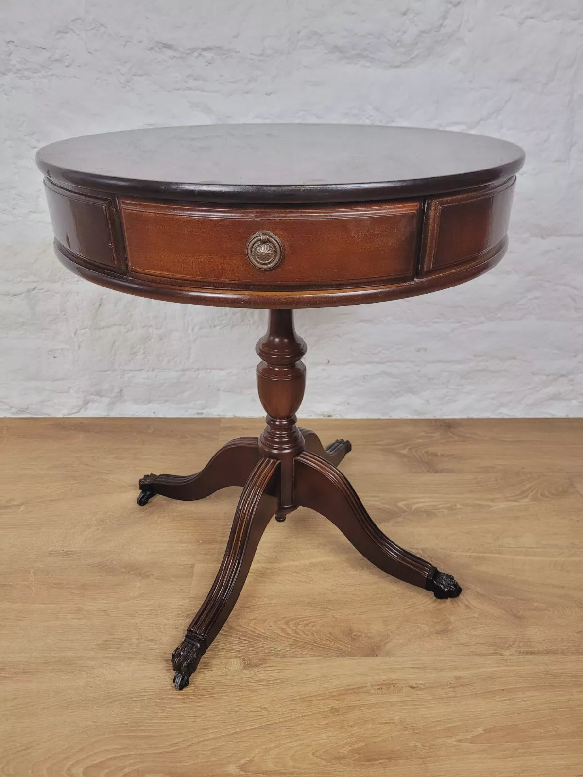 Victorian Drum Side Table Round Inlaid Paw Castors Drawers Postage Available