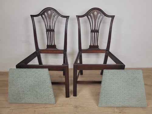 George III Dining Chairs Pair 19thC Carved Leaf Upholstered Postage Available