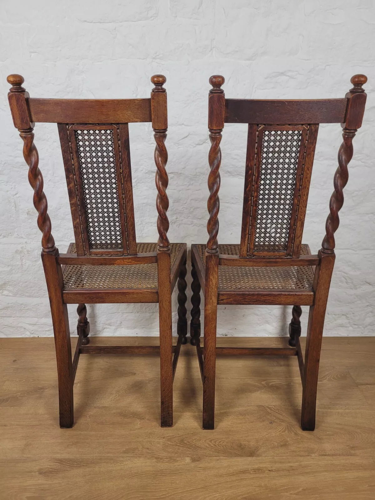 Victorian Dining Chairs Pair Oak Barley Twist Country Bergere Postage Available