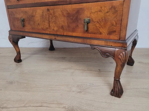 Walnut Writing Bureau Desk Vintage Leather Mid Century Carved Delivery Available