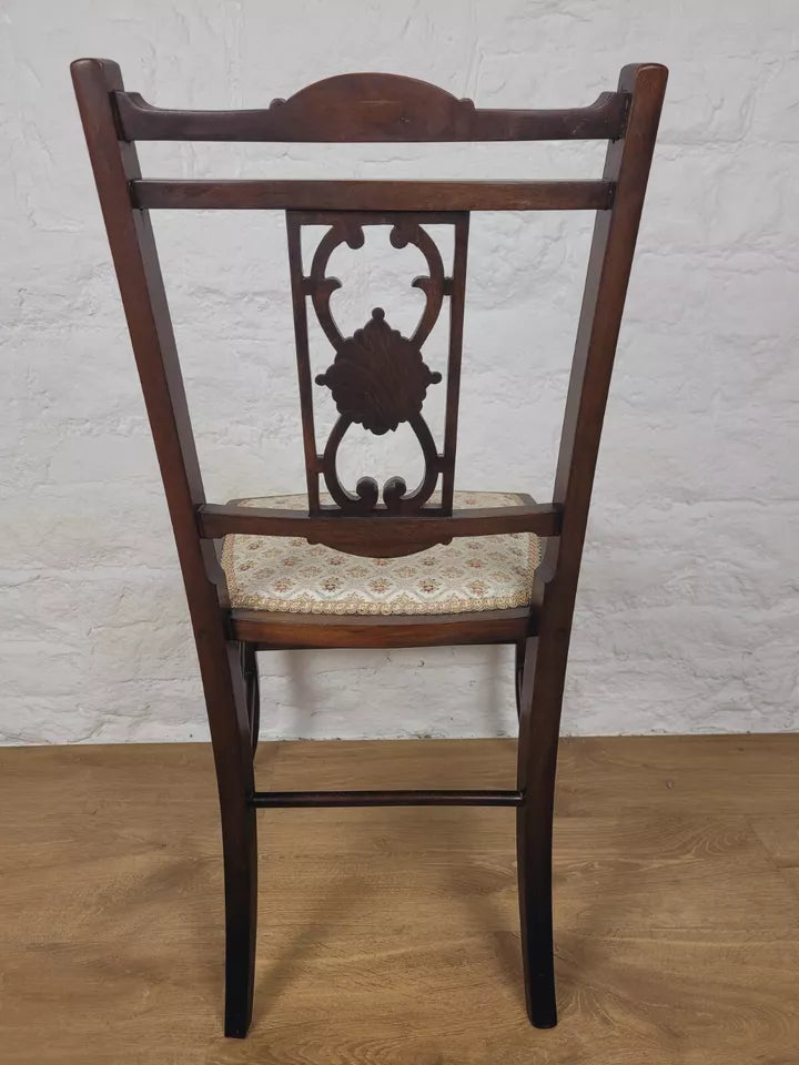 Edwardian Bedroom Chair Carved Splat Inlaid Floral Upholstered Postage Available