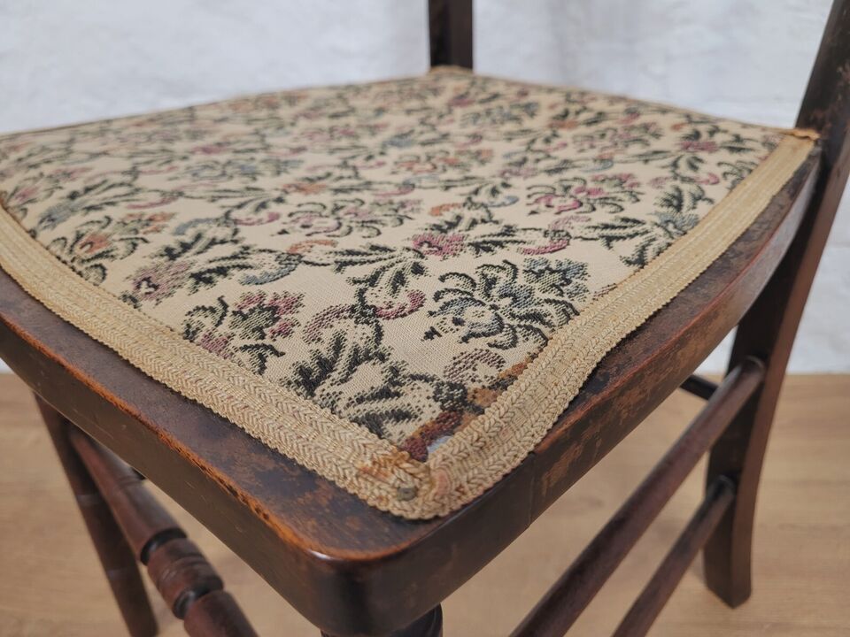 Edwardian Bedroom Side Chair Floral Upholstered Seat Mahogany Postage Available