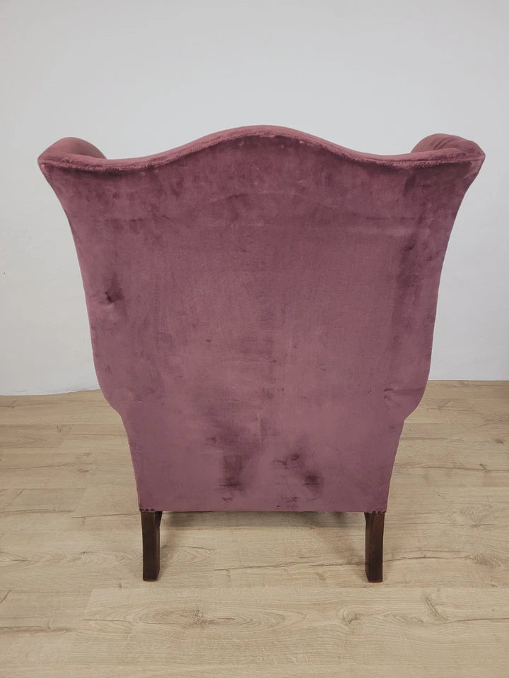 Victorian Wingback Armchair Velvet Purple 19thC Upholstered Delivery Available