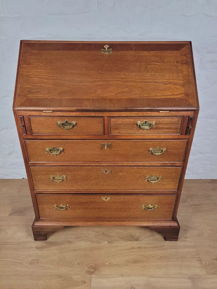 Vintage Writing Bureau Desk Mahogany Key & Lock Brass Handles Delivery Available