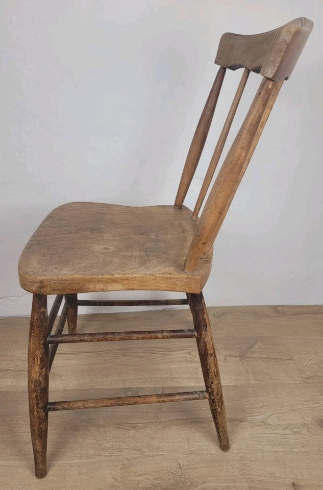 Country Kitchen Chair J.R. Carved Spindle Back 19thC Antique Postage Available