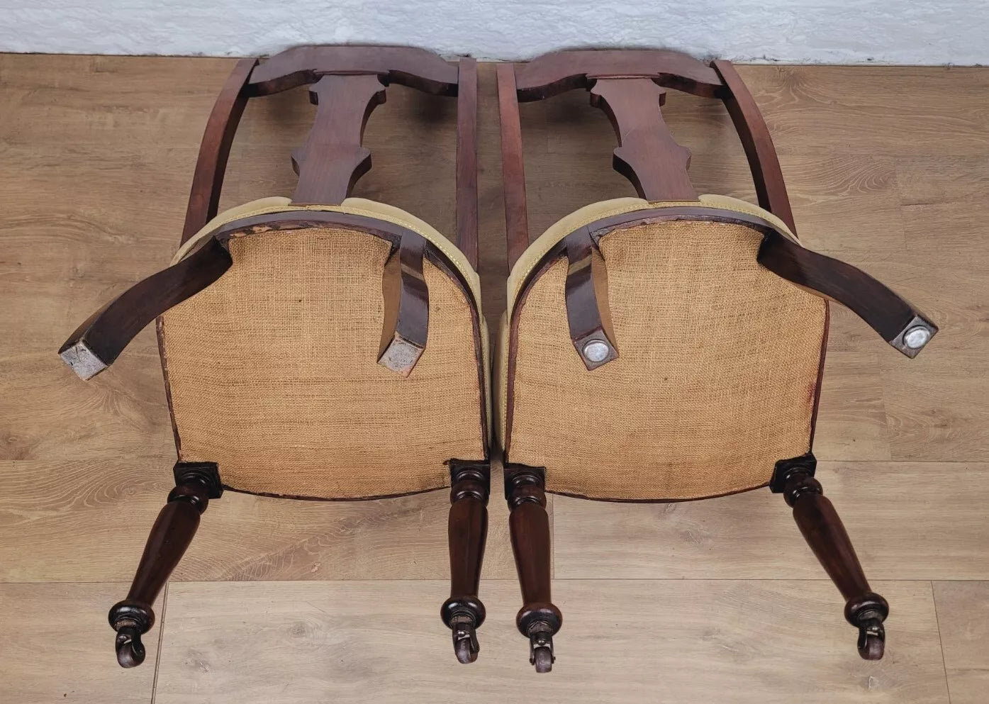 Victorian Dining Chairs Pair Carved Castor Sprung Seat English Postage Available