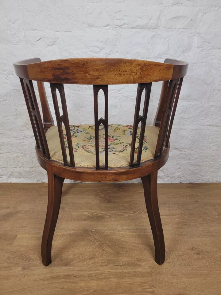 Edwardian Hoop Tub Armchair Inlaid Needlepoint English Oak Postage Available