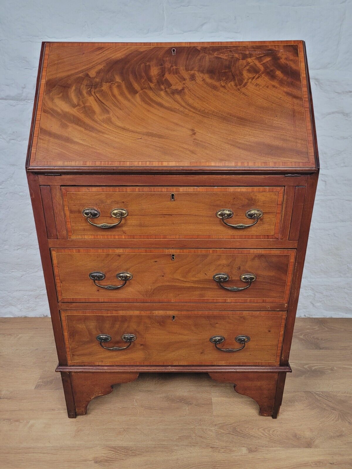 Edwardian Writing Bureau Satinwood Crossbanded Inlaid Leather Delivery Available