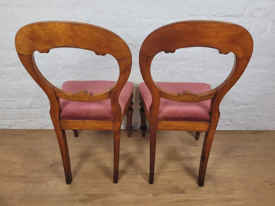 Vintage Dining Chairs Pair Balloon Back Carved Country Oak Postage Available