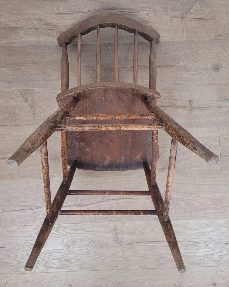 Country Kitchen Chair J.R. Carved Spindle Back 19thC Antique Postage Available